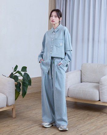 G字水洗兩穿可拆袖牛仔襯衫(兩色)