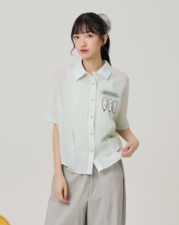 涼感天絲兩件式花花泡泡襯衫(兩色)