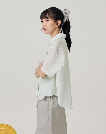 涼感天絲兩件式花花泡泡襯衫(兩色)