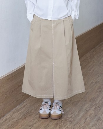 造型打褶開衩A字裙(兩色)