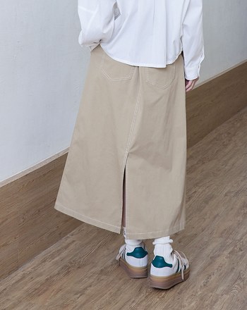 造型打褶開衩A字裙(兩色)