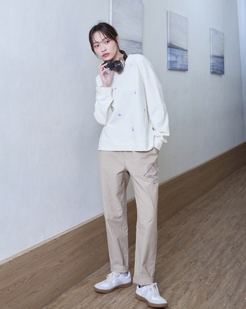 房子線條繡花鬆緊長褲(兩色)