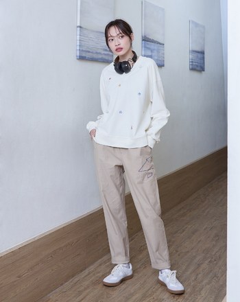 房子線條繡花鬆緊長褲(兩色)