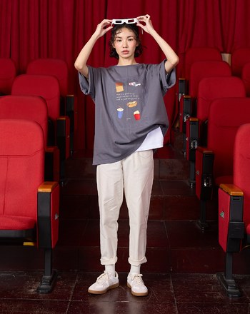 電影台詞配色壓線鬆緊男友褲(兩色)