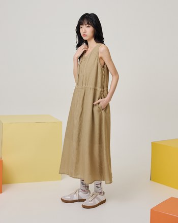 涼感天絲細褶拉鍊背心洋裝(兩色)