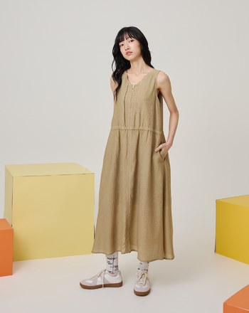 涼感天絲細褶拉鍊背心洋裝(兩色)