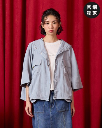 ➤下擺抽繩七分袖遮陽連帽外套(兩色)