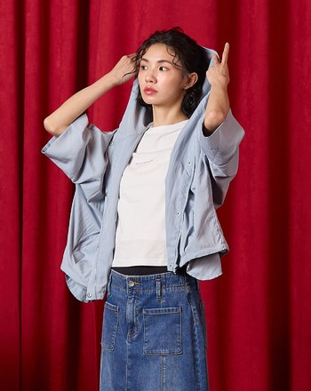 ➤下擺抽繩七分袖遮陽連帽外套(兩色)