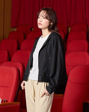 ➤條紋針織連帽拉鍊外套(兩色)