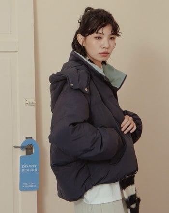 ➤撞色蓬蓬連帽羽絨外套(三色)