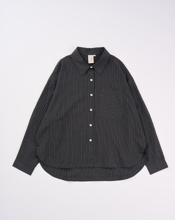 細條紋圓弧下擺長袖襯衫(兩色)