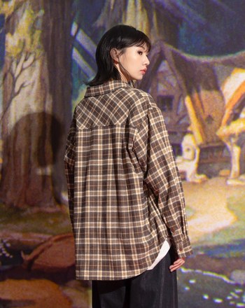 迪士尼系列 小矮人繡花復古格紋長袖襯衫(兩色)