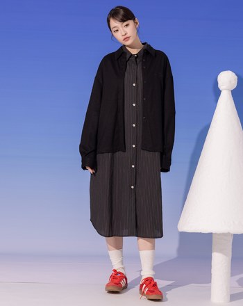 刺繡仿羊絨剪接長袖襯衫(兩色)