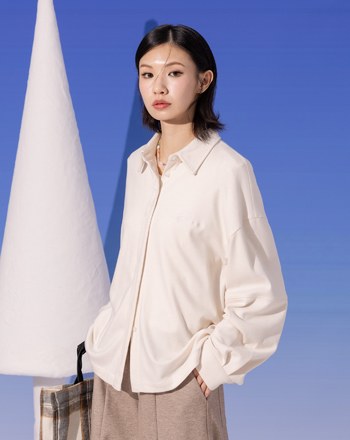 刺繡仿羊絨剪接長袖襯衫(兩色)