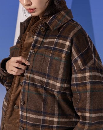 復古格紋毛呢長袖襯衫