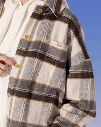 復古格紋羊毛毛呢長袖襯衫