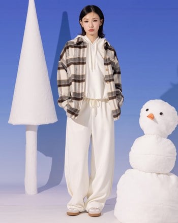 復古格紋羊毛毛呢長袖襯衫