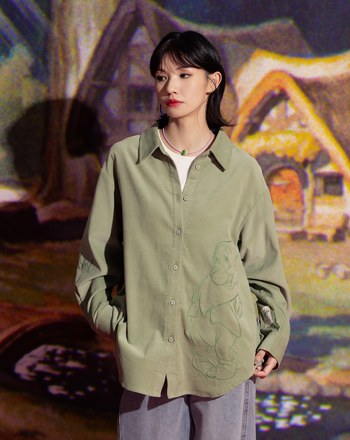 迪士尼系列 害羞鬼立體繡花條絨長袖襯衫(兩色)