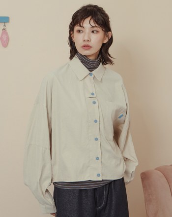 仿麂皮跳色造型廓型長袖襯衫(兩色)