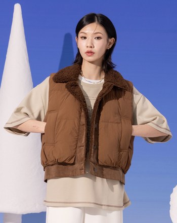 仿羊毛領條絨拼接鋪棉背心(兩色)