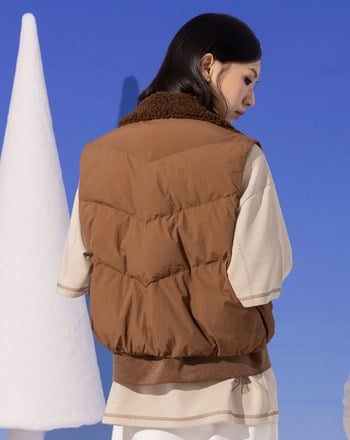 仿羊毛領條絨拼接鋪棉背心(兩色)