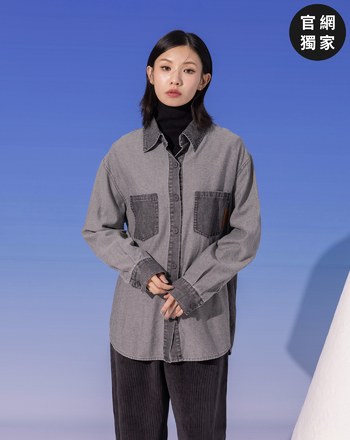➤水洗牛仔拼接長袖襯衫(兩色)
