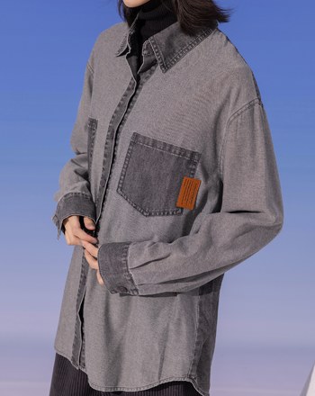 ➤水洗牛仔拼接長袖襯衫(兩色)