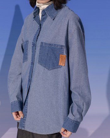 ➤水洗牛仔拼接長袖襯衫(兩色)