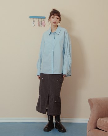 ➤廓型袖隱形口袋長袖襯衫(兩色)