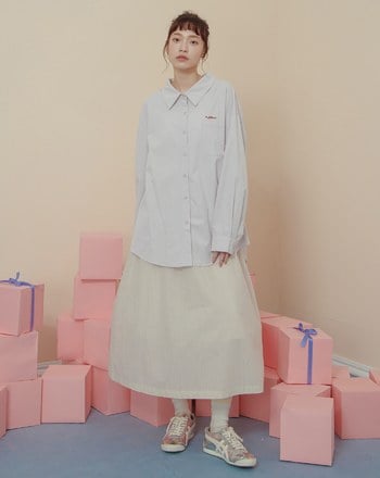 ➤抗皺英文標語繡花純棉長袖襯衫(兩色)