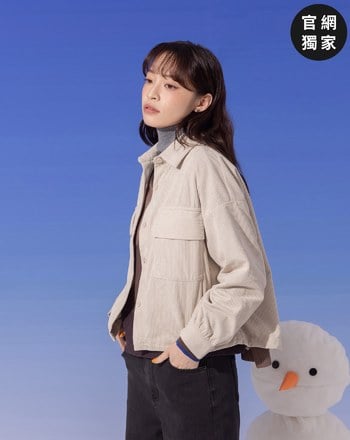 ➤微笑條絨抽繩長袖襯衫(三色)