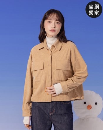 ➤微笑條絨抽繩長袖襯衫(三色)