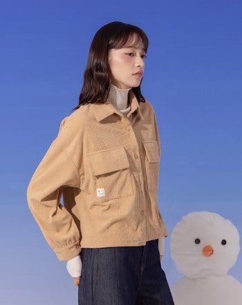 ➤微笑條絨抽繩長袖襯衫(三色)