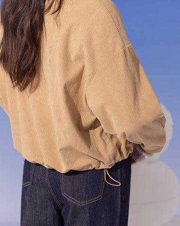 ➤微笑條絨抽繩長袖襯衫(三色)