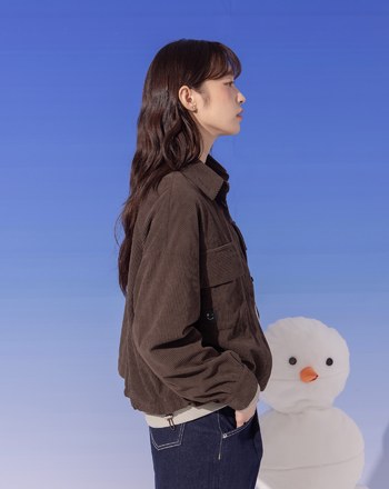 ➤微笑條絨抽繩長袖襯衫(三色)