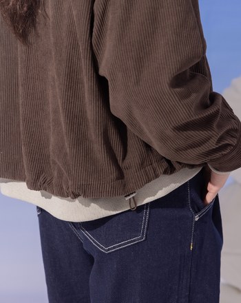 ➤微笑條絨抽繩長袖襯衫(三色)