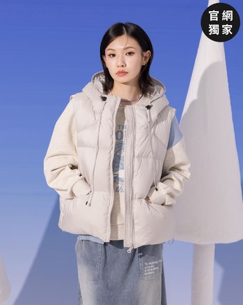 ➤品牌標語短版連帽羽絨背心(兩色)