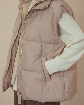 ➤雙拉鍊羅紋高領羽絨背心(兩色)