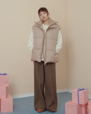 ➤雙拉鍊羅紋高領羽絨背心(兩色)