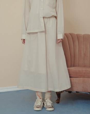 直條紋全腰鬆緊圓裙(兩色)