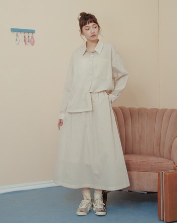 直條紋全腰鬆緊圓裙(兩色)