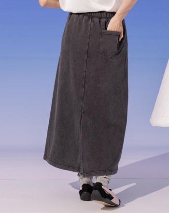 洗舊感口袋造型標語繡花純棉長裙