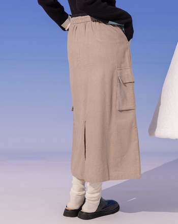 ➤腰圍可調節後開衩工裝風長裙(兩色)