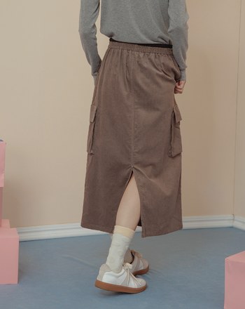 ➤腰圍可調節後開衩工裝風長裙(兩色)