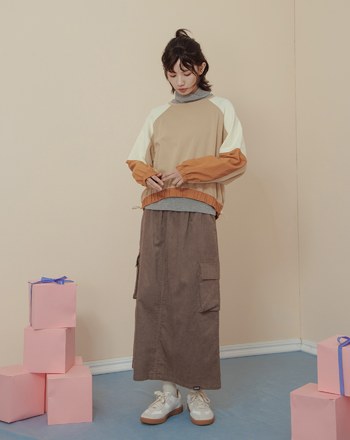 ➤腰圍可調節後開衩工裝風長裙(兩色)