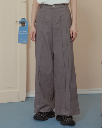 好比例不對稱壓線直筒寬褲(兩色)