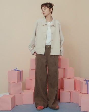 好比例不對稱壓線直筒寬褲(兩色)