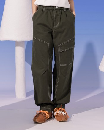 大口袋工裝風鬆緊長褲(兩色)