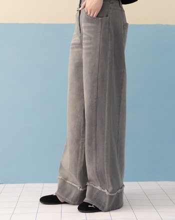 ◢shadow修容雙色拼接牛仔寬褲(兩色)