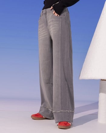 ◢shadow修容雙色拼接牛仔寬褲(兩色)